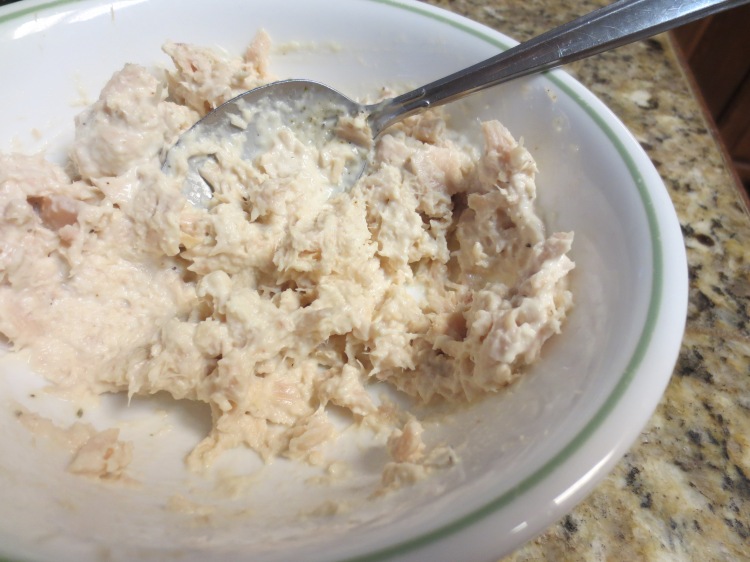simple tuna salad: one can of white tuna, couple tablespoons of plain greek yogurt, salt + pepper to taste (i used nature's seasoning)